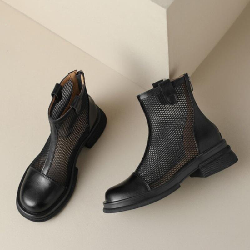 Women's Summer Cool Boots Breathable Hollow Out Boots High Quality Leather Mesh Boots for Women Mesh Cool Boot Zip Ankle Booties