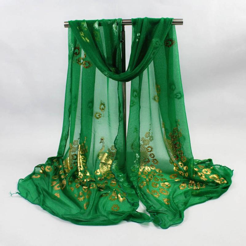 

MISS женский разноцветный длинный шарф с павлиньим цветком и шифоновой шалью зелёный