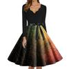 Women's Fashion V-Neck Casual Slim Fit Halloween Printed Long Sleeve Dress