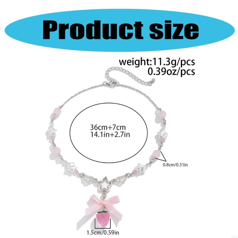 2025 Ny Söt Vit Femudd Rosa Rosett Jordgubbsberlock Chokerhalsband Goth Vintage Y2K Flickors Söta Smycken Accessoarer