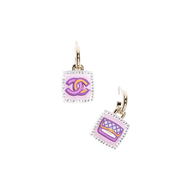 

CHANEL [24C New Product] Classic Double C Pink Double C Plaid Bag Square Mix and Match Earrings Women s Pink рожевий