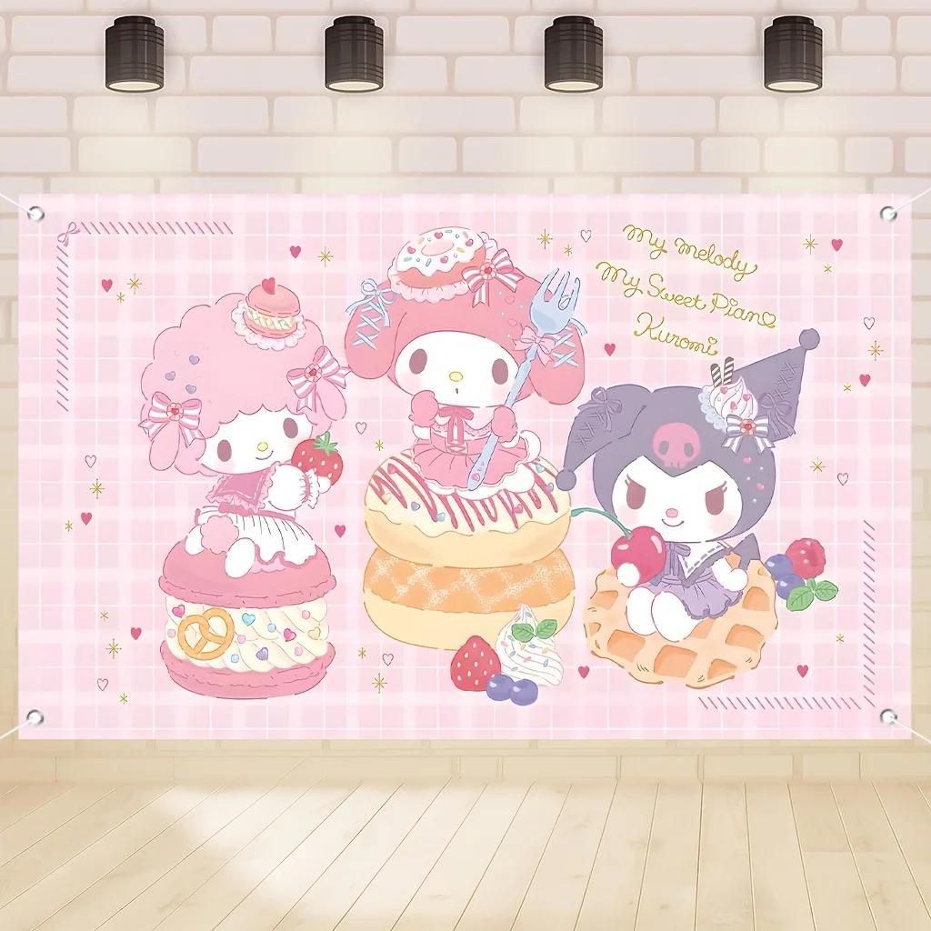 

My Melody Kuromi Sweet Theme Tapestry 2D Single Print Cute Wall Hanging Home Bedroom Living Room Party Decor Indoor Use Tapestry 74x94cm(29x37in)