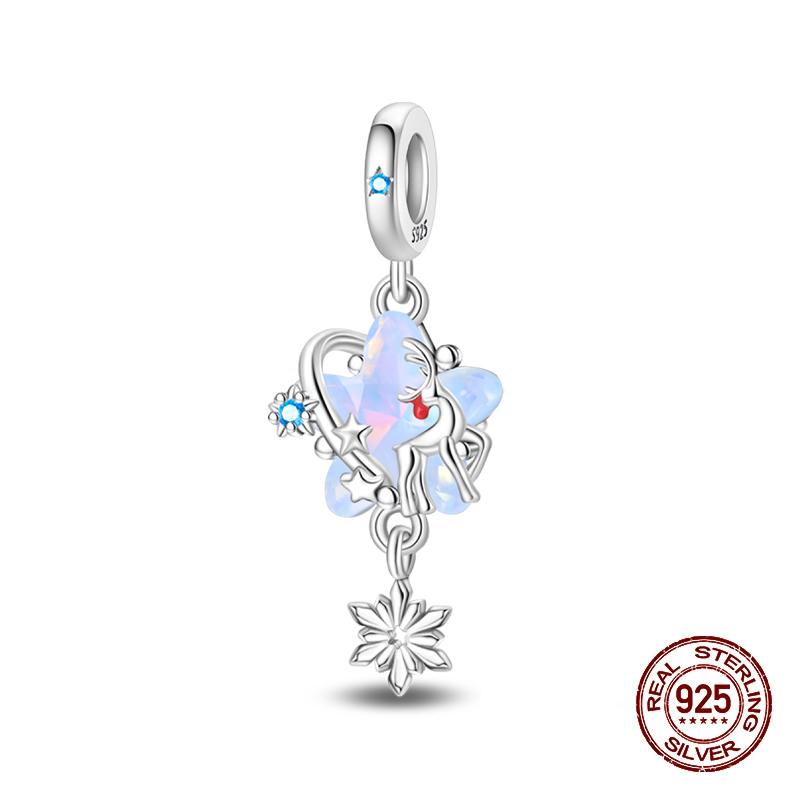 Original 925 Silver Charms Beads Winter Snowflake Snowman Igloo Penguin Pendants Fit Bracelet Charms Women Jewelry Gift