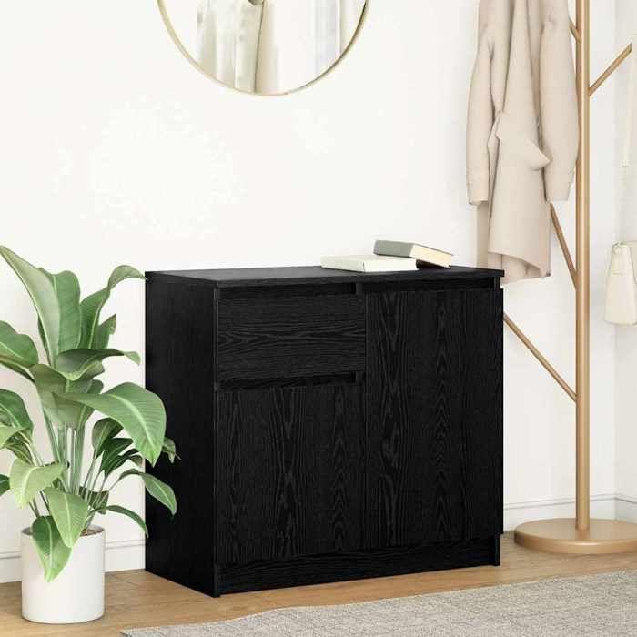 VidaXL Buffet avec tiroir chêne noir 71x35x65 cm bois d'ingénierie, meuble de rangement, buffet, meuble d'entrée, meuble 861599