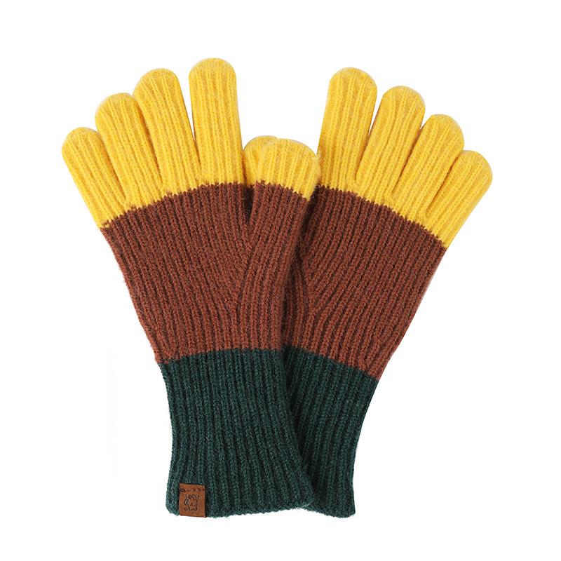 Autumn and winter new products, long contrasting colors, gloves, finger-exposed knitted wool gloves, windproof thickened warm gloves