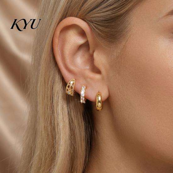 Gold Ear Cuff No Piercing 3 Pairs Cuffs, Minimalist Metal Hollow Zirconia Clip-on Earrings Non Cartilage for Women, Fashionable Pierced Jewelry Daily