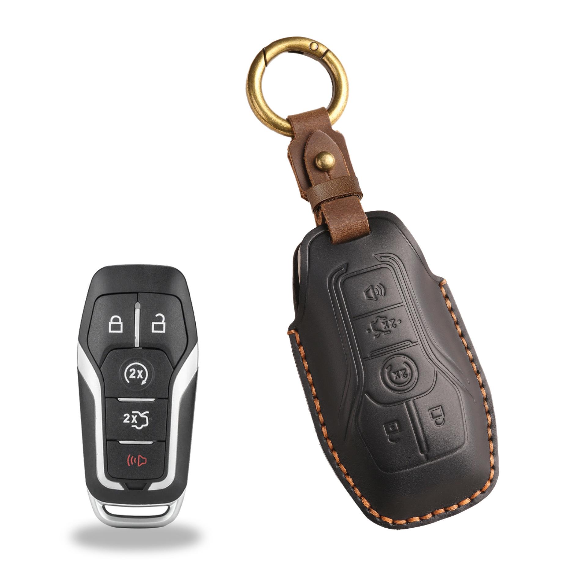 

Vintage Leather For Ford Mustang Edge Explorer Fusion Mondeo Kuka 3 4 Button Car Key Case Cover Anti-Scratch Key Fob Keychain