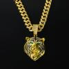 Men Hip Hop 3D Tiger Pendant Necklace with 13mm Crystal Cuban Chain Iced Out Bling Necklaces HipHop Women Fashion Charm Jewelry