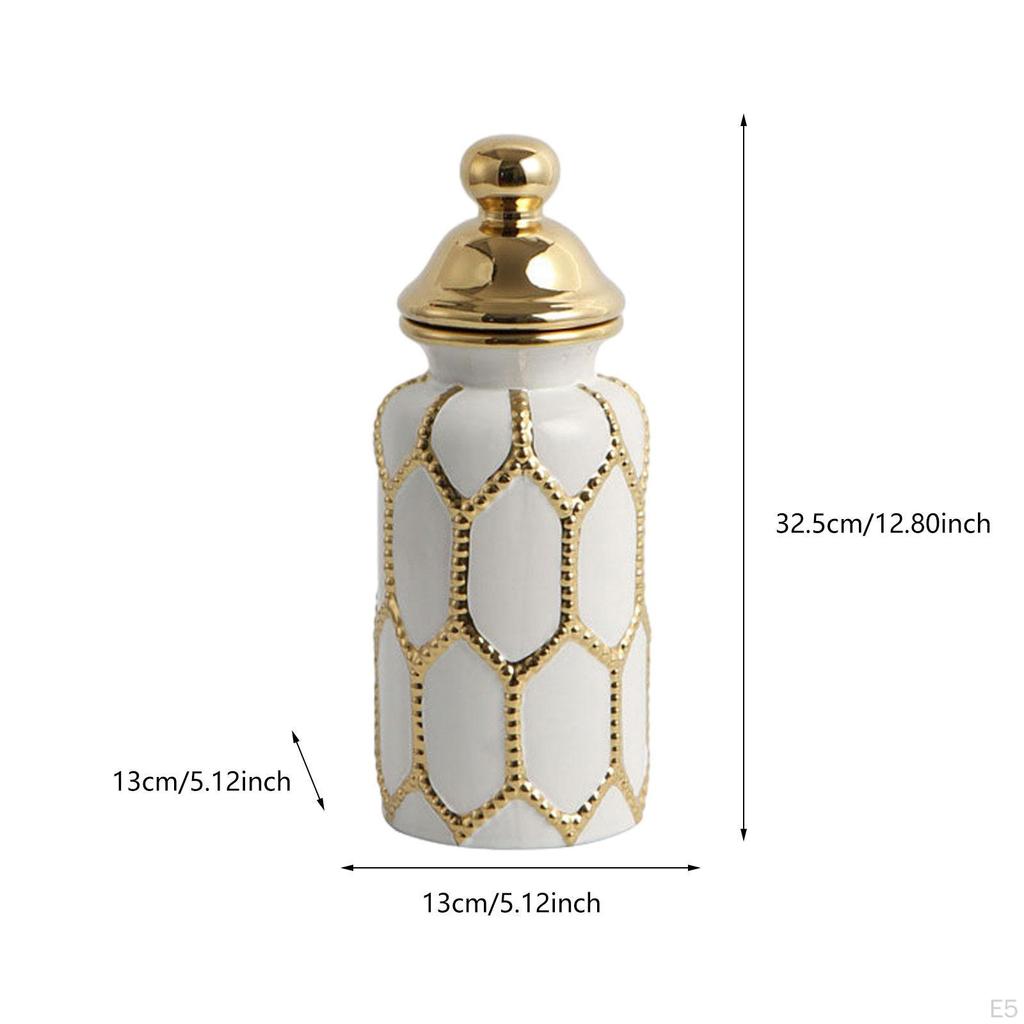 Ceramic Tea Canister Tin Porcelain Ginger Jar Floral Arrangement Chinese Storage Pot Temple for