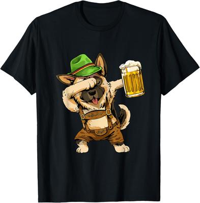 Alman Kurdu Dabbing Oktoberfest Lederhosen Köpek Grafik Tişört Günlük Pamuklu Bisiklet Yaka Tişört