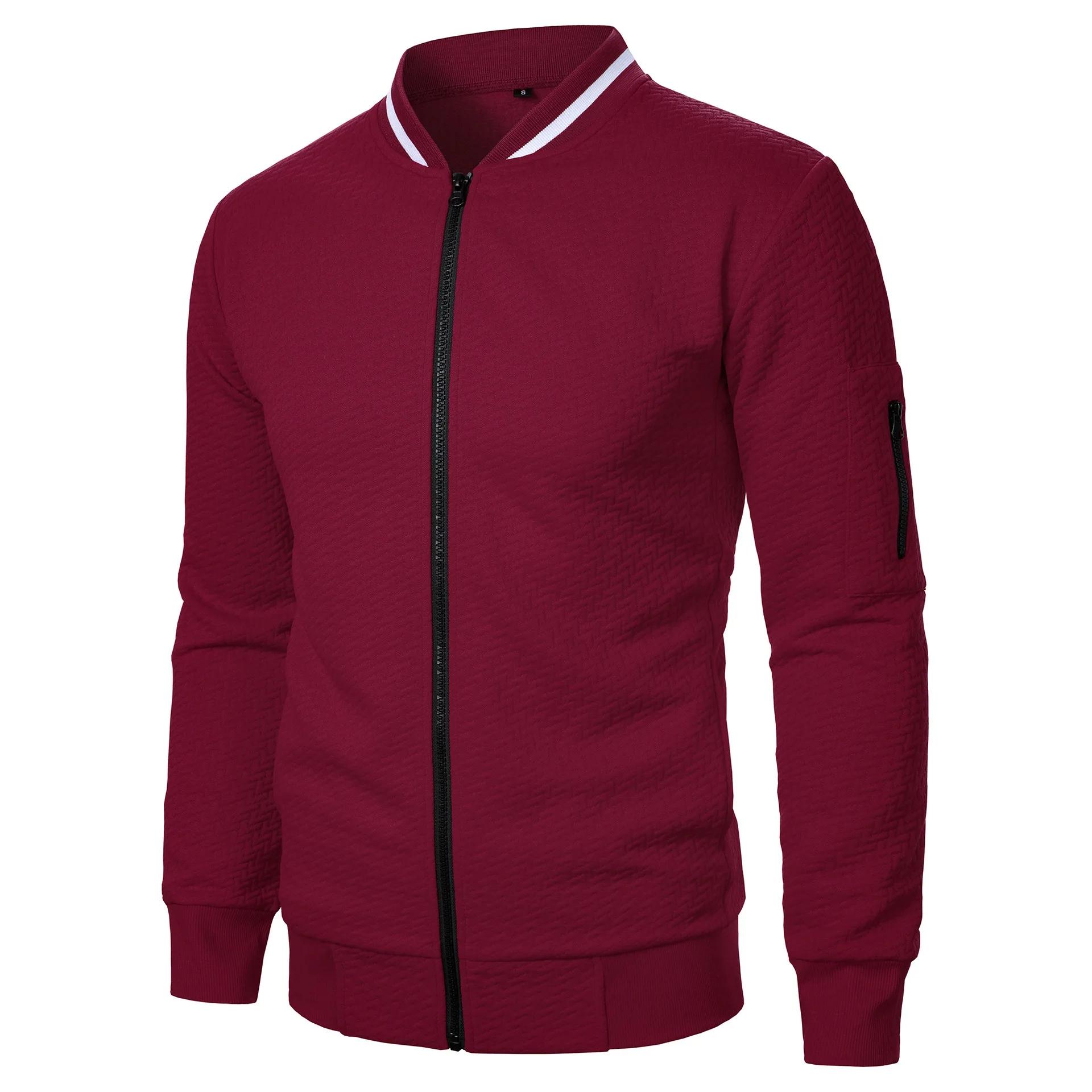 

Мужская бейсбольная куртка уличная однотонная повседневная куртка для мужчин из жаккардовой ткани мужское пальто с длинным рукавом S винный