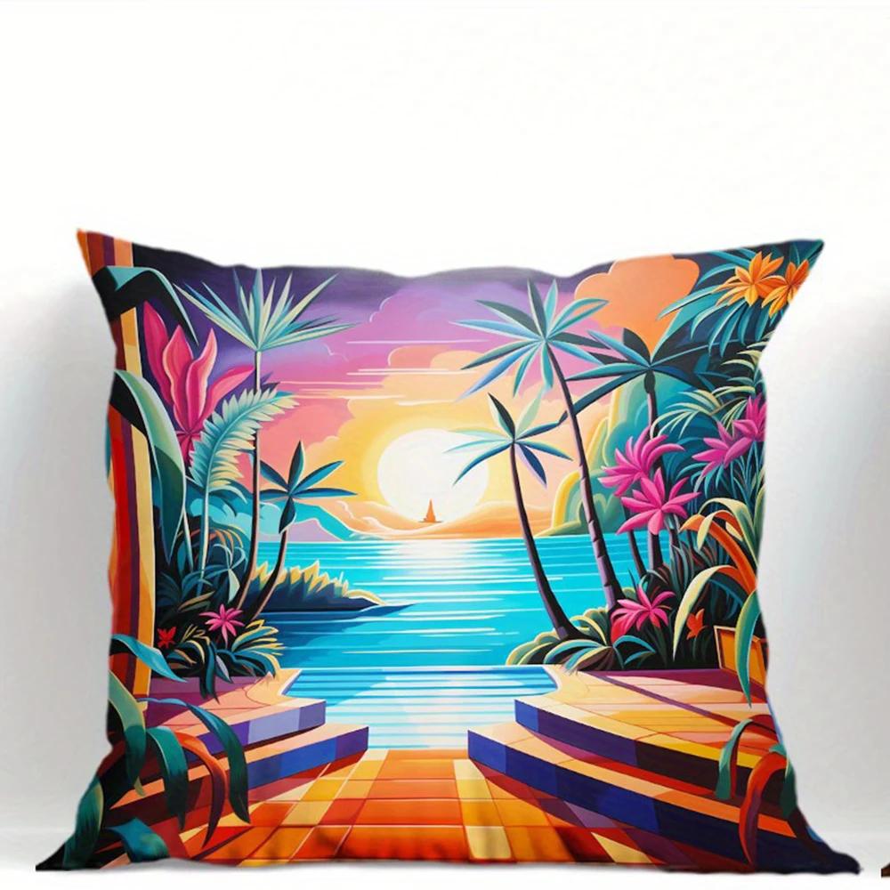 Cyberpunk sunset decorative pillowcase, pillowcase ultra-soft polyester material living room sofa back car pillowcase decoration