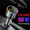 60W Fast Car Charger PD30W QC3.0 Dual Port USB C Car Charger 7 Colors RGB Ambient Light Fast Charging Adapter For Mobile Phone