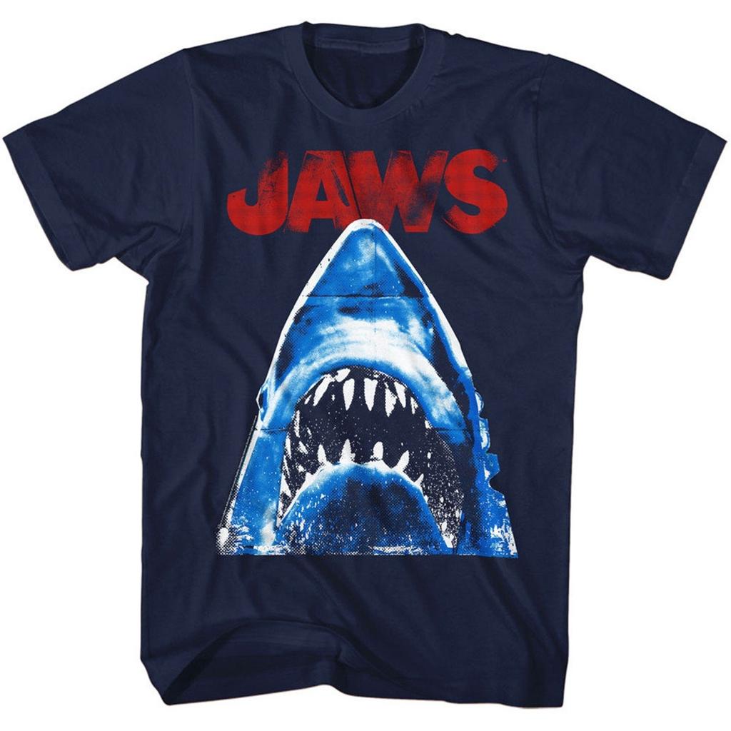 Jaws Half Tone Navy Adult T-Shirt