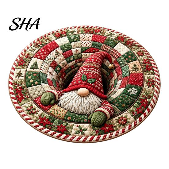 Soft Crystal Velvet Carpet Round Christmas 3D Rug, Optical Illusion Area Santa Claus Gnome Quilted-Like Comfortable Barefoot Floor Mat Anti-slip