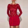 Elegantes rückenfreies eng anliegendes Abendkleid aus Spitze mit Cut-Out-Design und langen Ärmeln für Damen