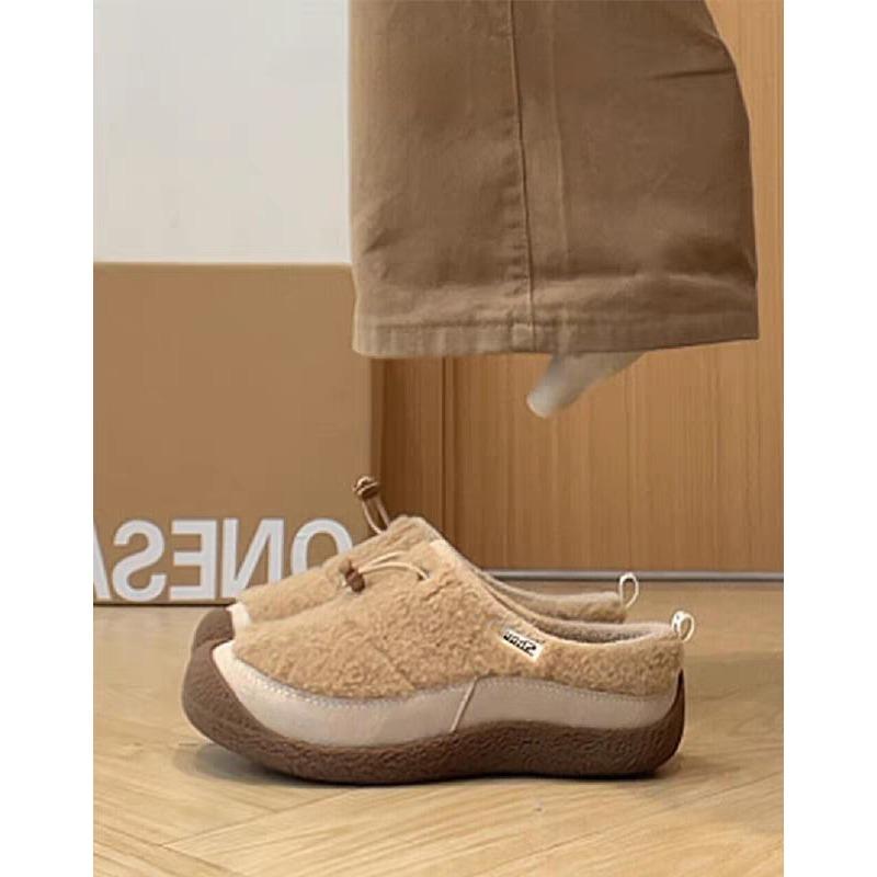 Niche thick-soled fluffy slippers women's new winter velvet warm one-pedal bag head cotton shoes