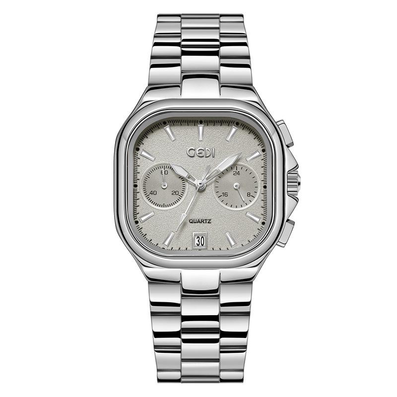 Five-Pin High-End Women'S Watch Niche Square Disc Calendar High-Value Steel Belt Watch Watch