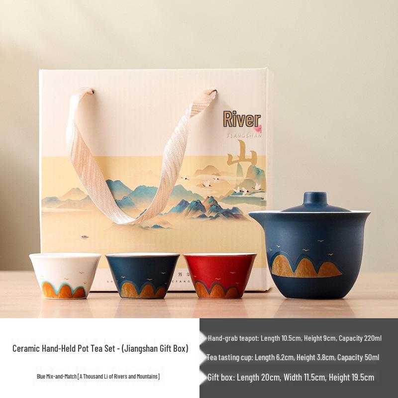 National Trend Ceramic Travel Tea Set - Portable Business Souvenir, Cultural Creative Gift with Custom Logo Option