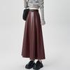 Winter Women PU Leather Skirt Long Pleated High Waist A Line Fashion Clothes