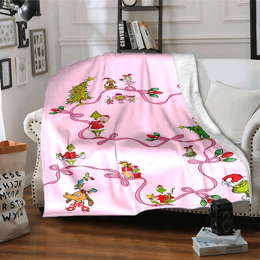 Christmas Grinch Lights Pink Blanket Soft Throw Blanket For Home Bedroom Bed Sofa Travel Office Solid Christmas Blanket