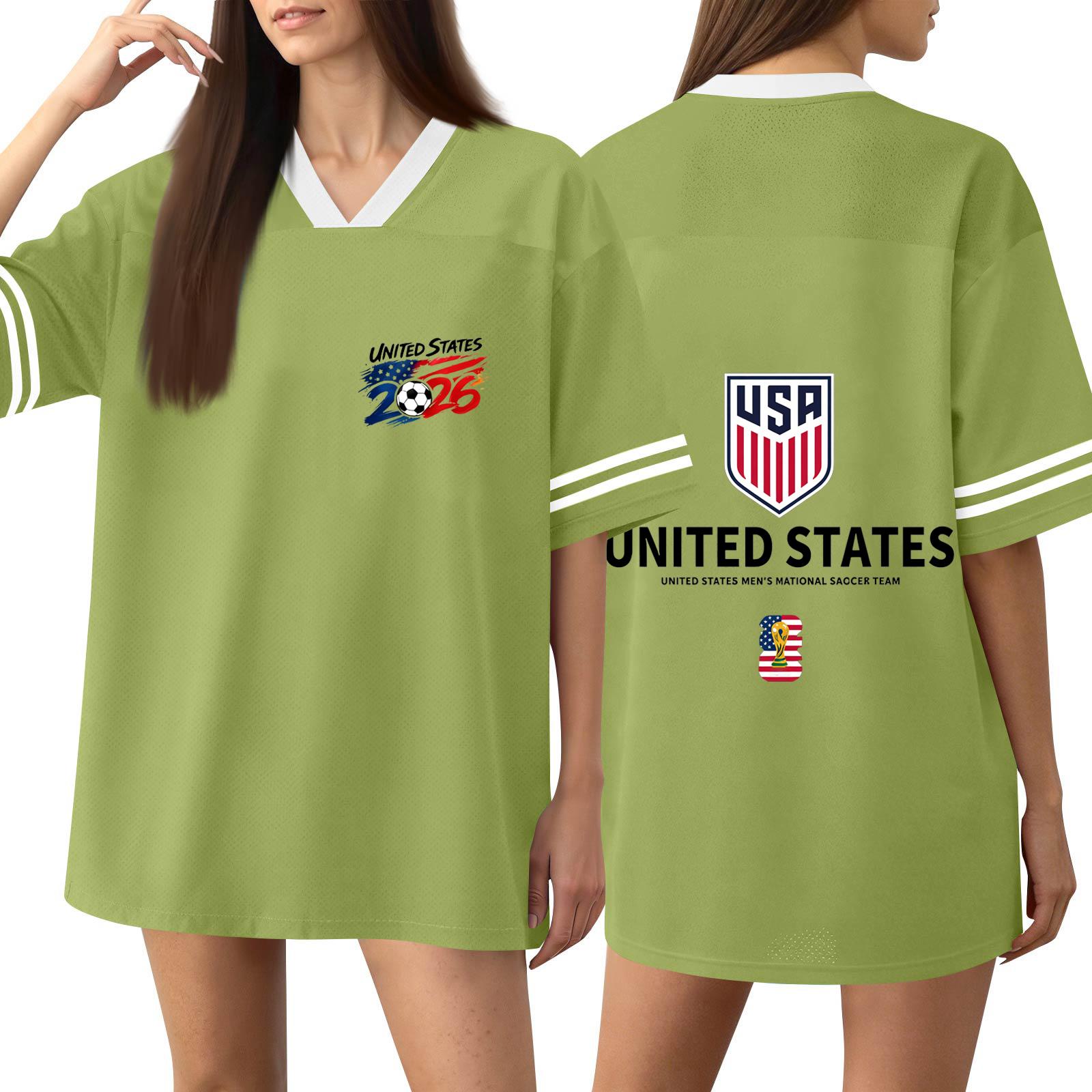 

Women s Short Sleeve V Neck Soccer Jersey Shirt 2026 World Cup Graphic Sports Tee Top Loose Fit Casual S зелёный