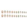 Green Cat Eyes Press On Nails Elegant 3D Gold Floral French Tips Oval False Nails with Jelly Glue Acrylic Press On Nails Kit for Women