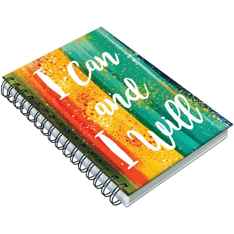 Accuprints Wiro Hard Bound A5 (6 By 9 Inch) Wiro Notebook Diary Ruled 200 Pages-80 Gsm Paper Pattern-I Can I Will