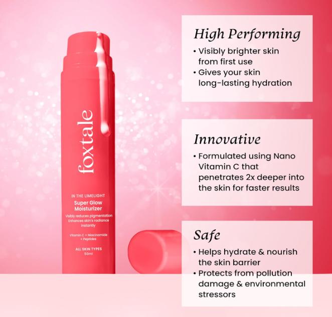 Foxtale Vitamin C Super Glow Moisturizer with Niacinamide & Peptides For All Skin Types, Women & Men - 50ml