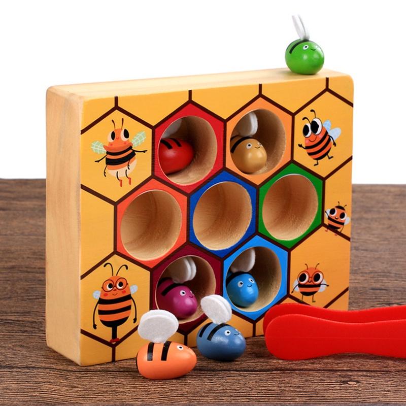Exquisite Children's Preschool Wooden Bee Clip Out Montessori Educational Toy For Birthday Fun
