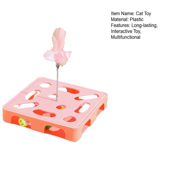 Interactive Puzzle Toy for Cats Puzzle Box with Jingle Balls Spring Feather Wand Cat Enrichment Toy for Indoor Cats Mental Stimulation And