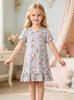 Lässiges kurzärmeliges Kleid für Kleinkind-Mädchen, Sommerkleidung für Alter 2-8, Polyester-Spandex-Mischung
