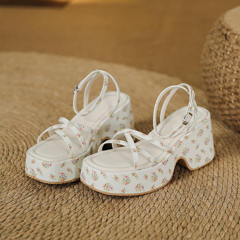 

Fashion Thick soled wedge sandals for women summer sweet buckle with waterproof platform, Roman sandals for women 39 грязно-белый