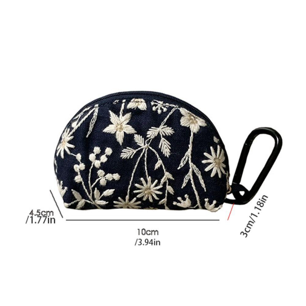 Cute Embroidery Storage Bag Flower Ethnic Coin Purse Cotton Linen Card Holder Small Cosmetic Bag Student