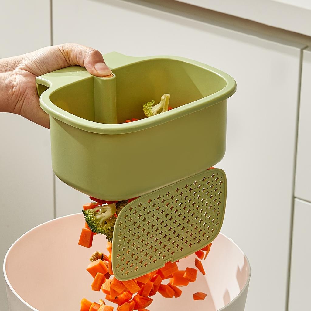 Multifunctional Kitchen Sink Strainer Basket Anti-Clog Press-Type Drainer Modern White, Yellow, and Green Storage Holder
