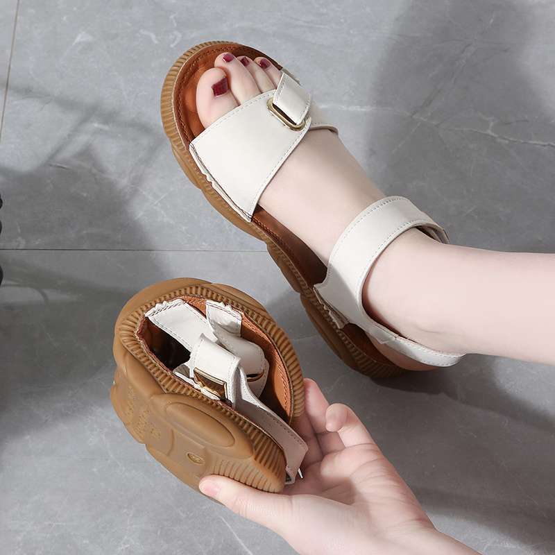 Beef Tendon Sole Sandals Women's Summer New Korean Version Versatile Flat Heel Women's Shoes Student Shoes Soft Sole Pregnant Women's Mother Shoes
