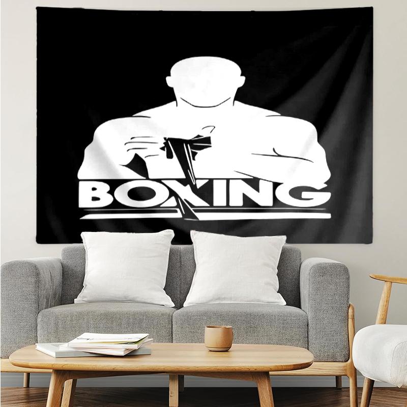 boxing Print Tapestry, Backdrop, Easy Setup, Ideal for Bedroom, Office & Living Room, with Aesthetic Wall Hanging Decor.