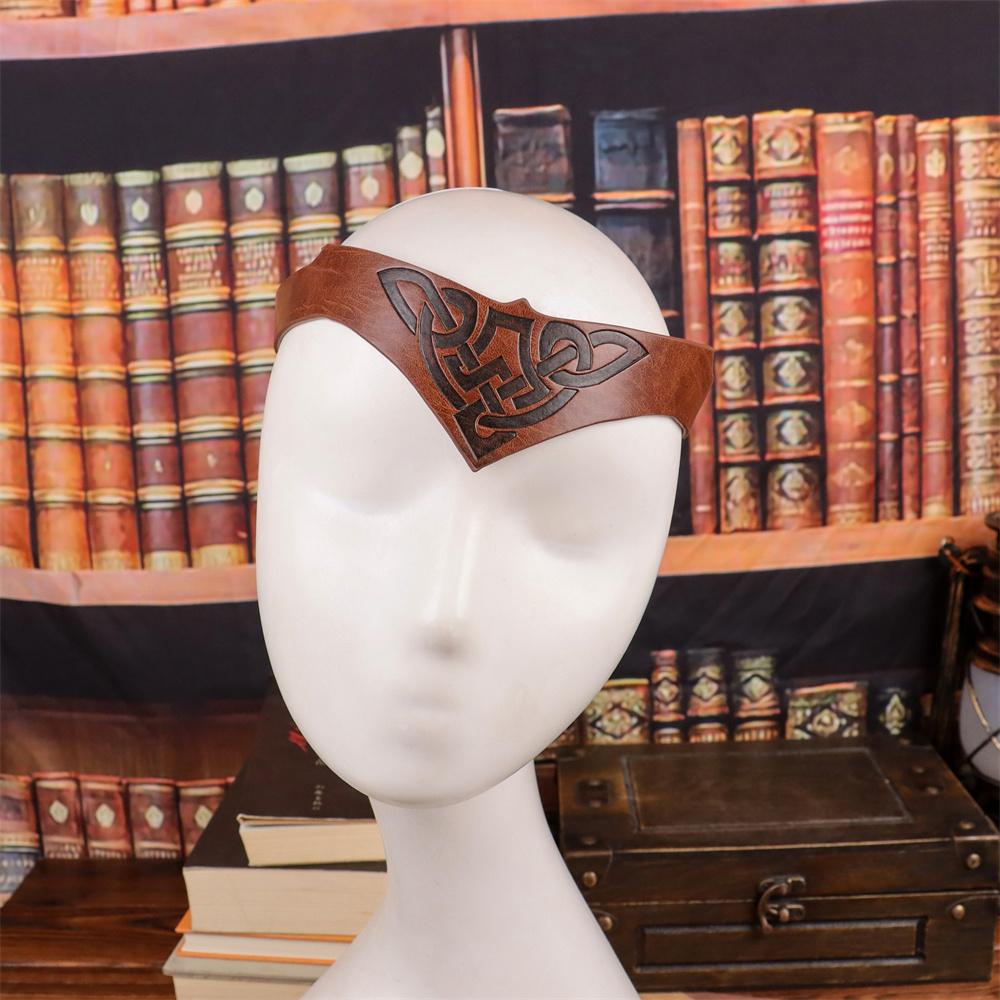 Diadema Vikinga Ajustable con Diseño de Nudo Celta y Runa Nórdica - Accesorio Estilo Vikingo de Cuero Sintético para LARP, Cosplay
