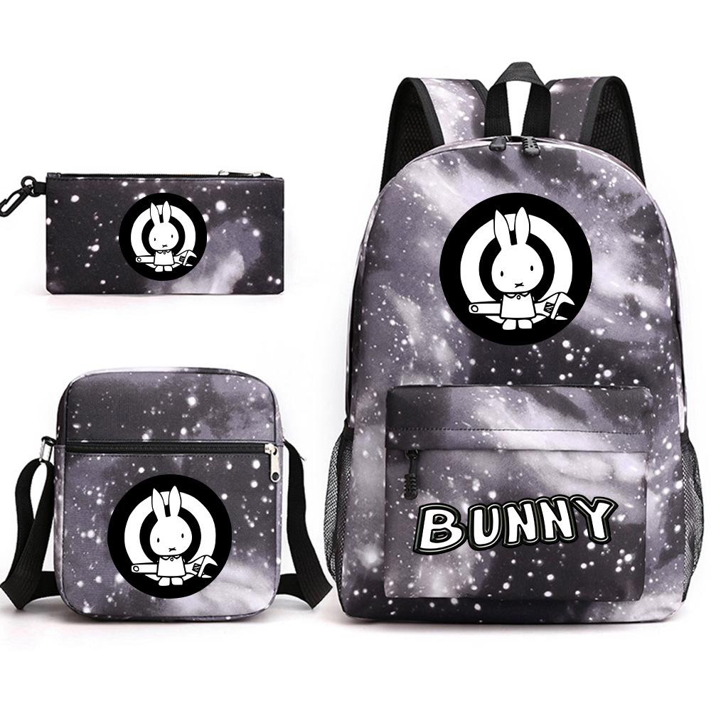 Popular Novelty Cool Bad Bunny Print 3pcs/Set Pupil School Bags Laptop Daypack Backpack Inclined Shoulder Bag Pencil Case