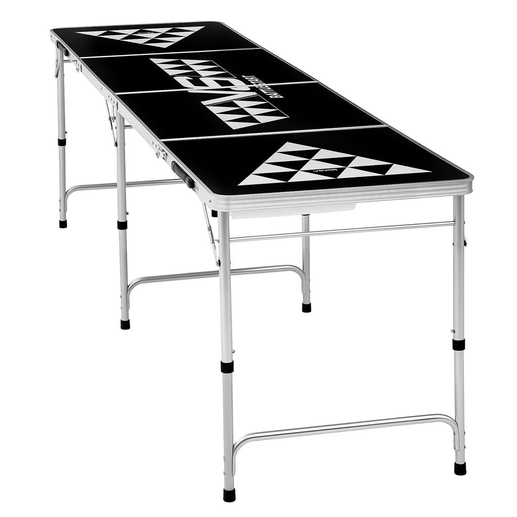 2.4 m Portable Beer Pong Table, Foldable Tailgate Table,Carrying Handles and 6 Pong Balls, Adjustable Height, Lightweight Table for Office, Tailgate