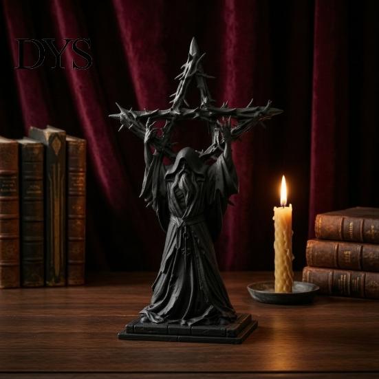 Three Dimensional Robe Details 3D Printed Wizard Thorned Star Ornament for Halloween Desktop Decor, Dark Magician Figurine Gothic Home Holiday