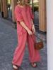 European & American 2025 Fall Women's Cotton Linen Solid Color Loose Casual Two-Piece Pant Suit