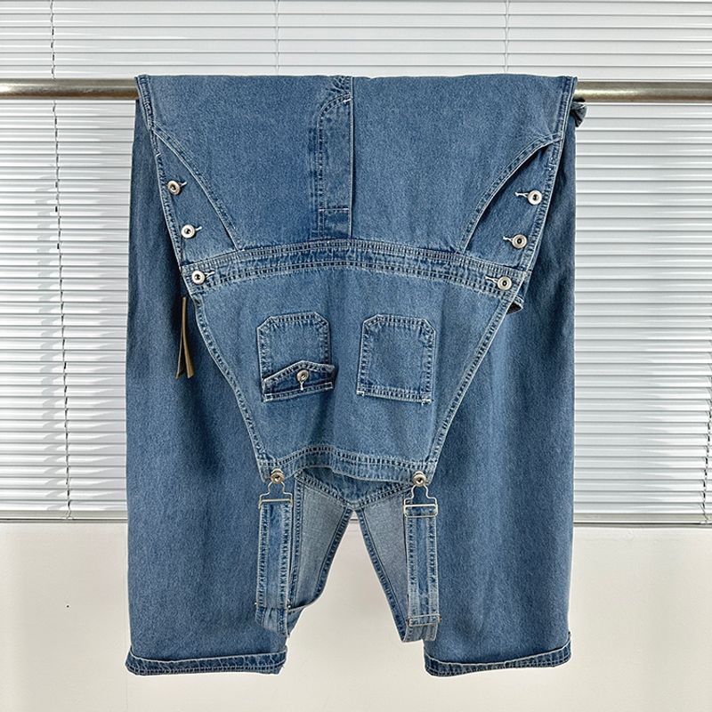 

Song Yan Yi Same Style B * M Same Factory Washed Thin Spring and Summer Wear Cool Denim Casual Tall Parka Denim Suspenders Light Blue S
