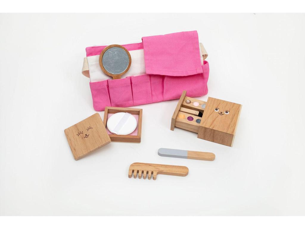 Children's Wooden Pretend Makeup Set: Portable Cosmetics Toy for Dress-Up and Imaginative Play