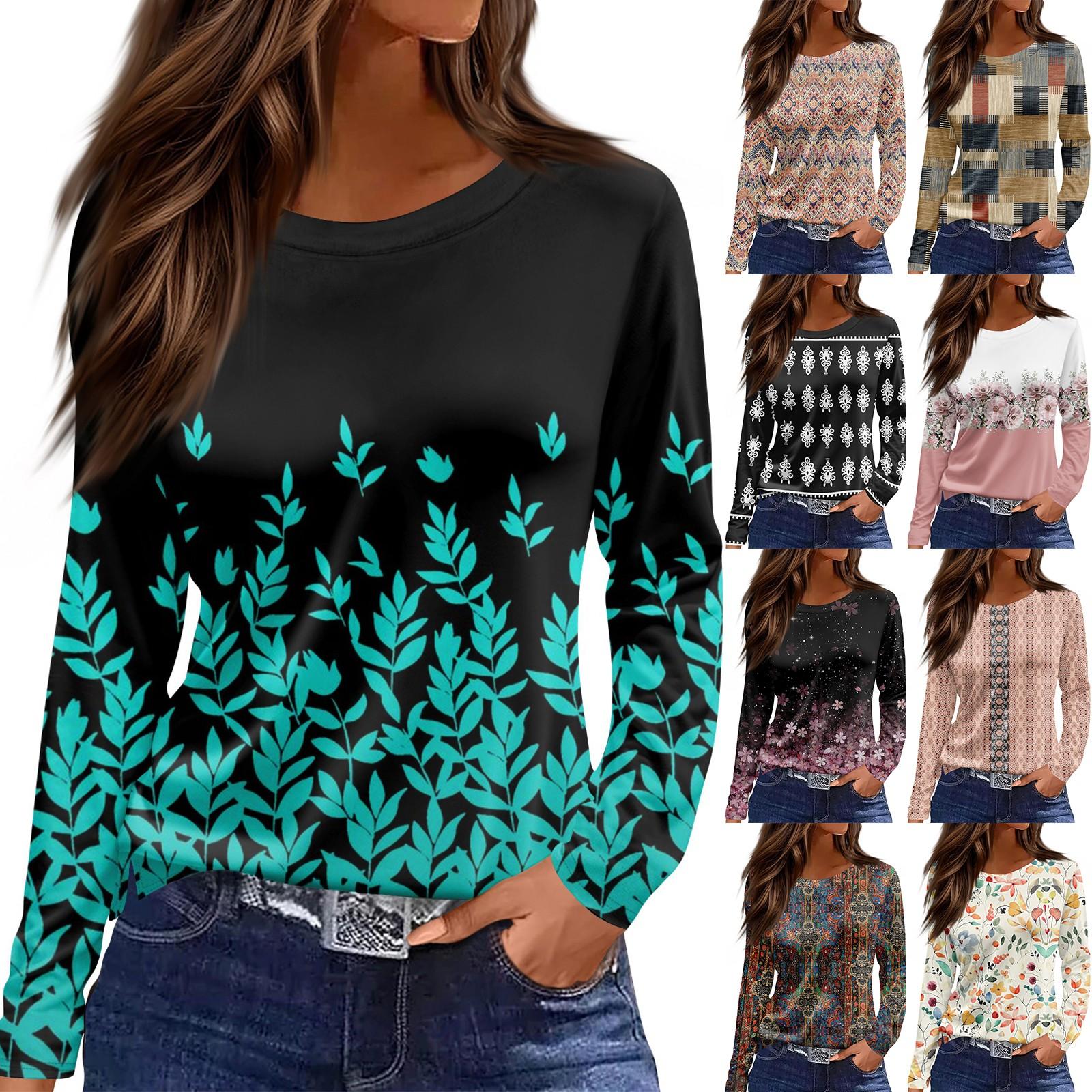 

Women s Daily Casual Long-sleeved Printed O-neck Top XL чорний