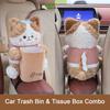 Car Trash Can with Tissue Box Cute Bear Design Plush Doll Waterproof Inner Bucket Car Armrest Organizer Fits Most Center Consoles