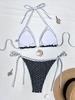 Costume da bagno da donna a pois con borsa a triangolo, Scollo all'americana, Schiena scoperta sexy, Laccetti laterali, Costume da bagno con spacco, Abbigliamento da spiaggia