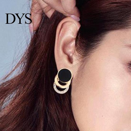 Earrings 1 Pair Ear Studs Multi-layer 3 Round Rings Black Circle Multilayer Gift Fashion Jewelry Sparkling Rhinestone Women for Daily Stud