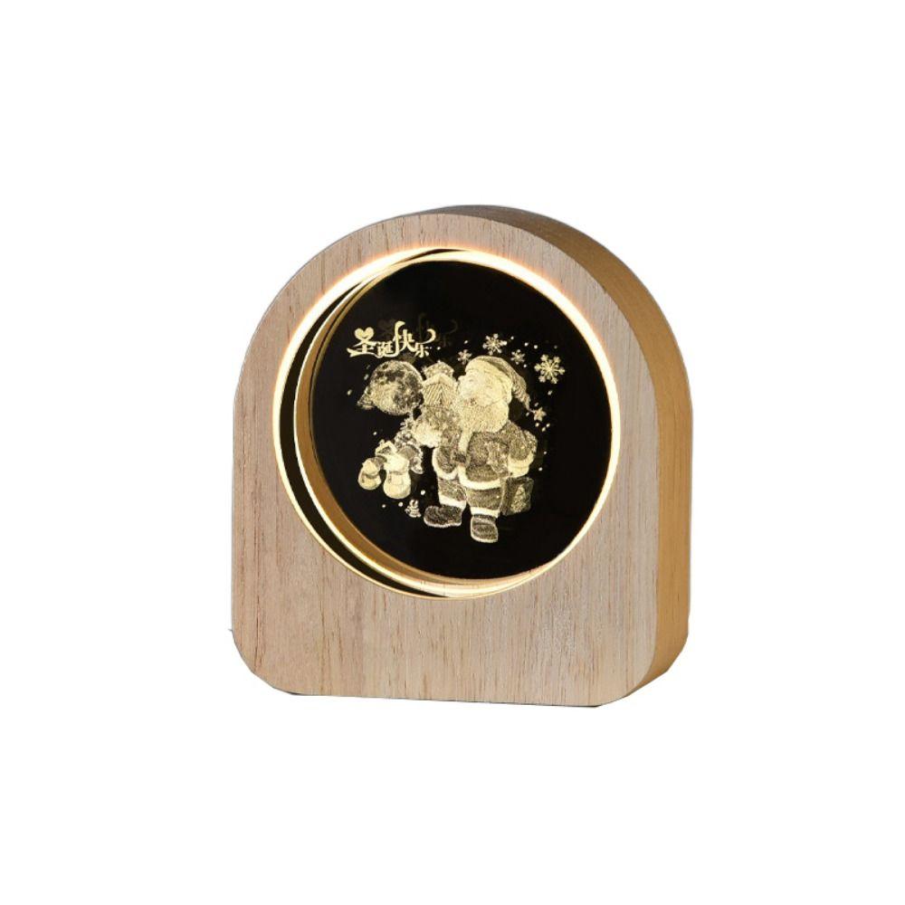 Warm Lights 3D Engraved Lamp Wooden Base Plug and Play Wood Crystal Night Light Decorative Laser Engraved