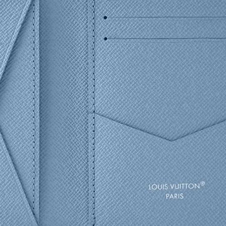 Louis Vuitton Pocket Organizer Logo Flap Closure Monogram Coated Canvas Taiga Leather Wallet Men Wallet Sky-Blue M14112